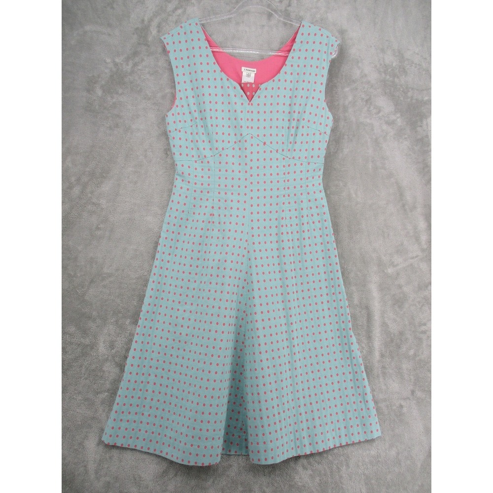 J Peterman Dress Womens 14 Polka Dot Pleated Fit & Flare Retro Office Career Zip